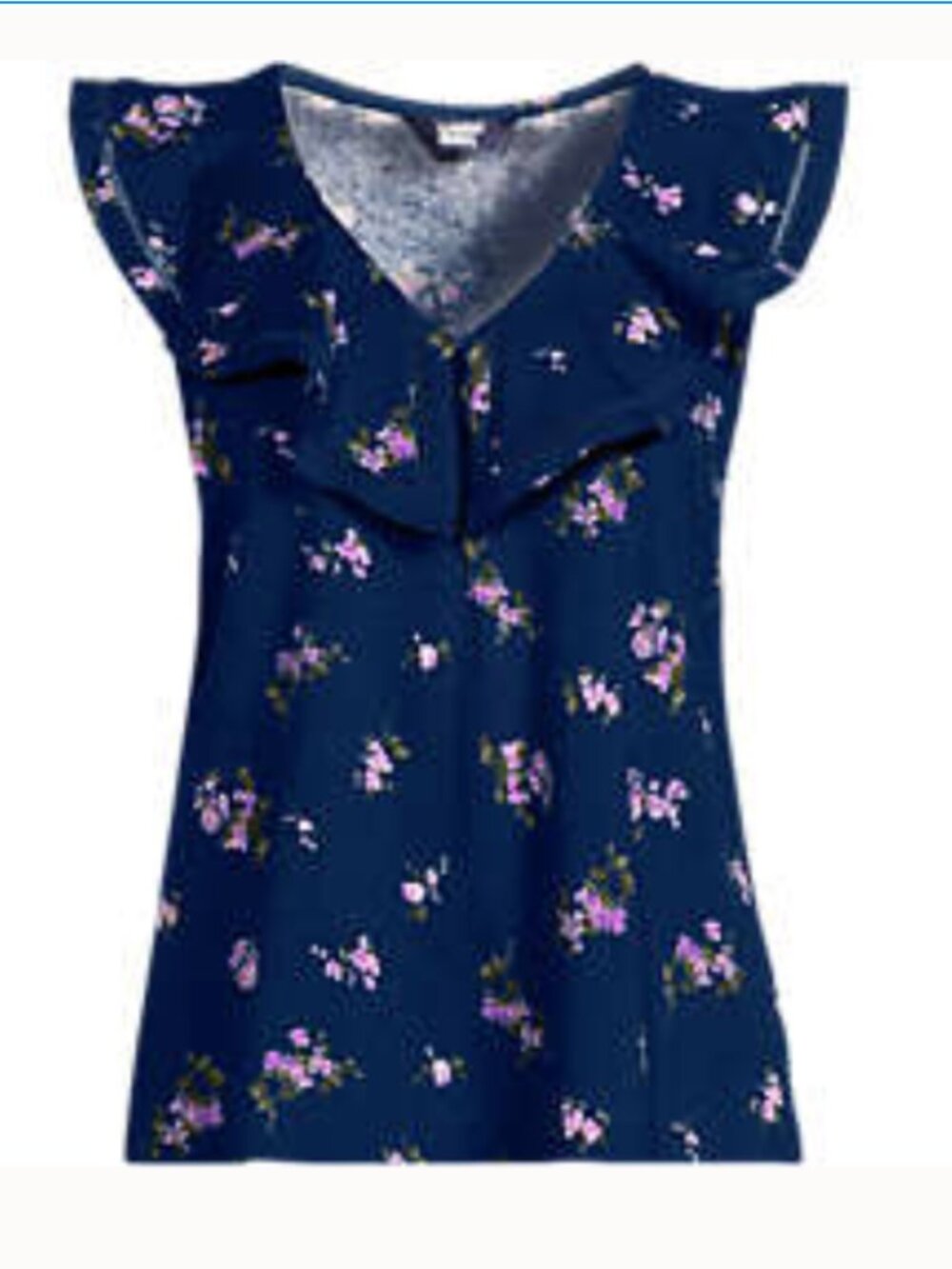 NWOT Lands End Navy Floral Blouse Women's Plus Size V Neck Cascade Ruffle Top